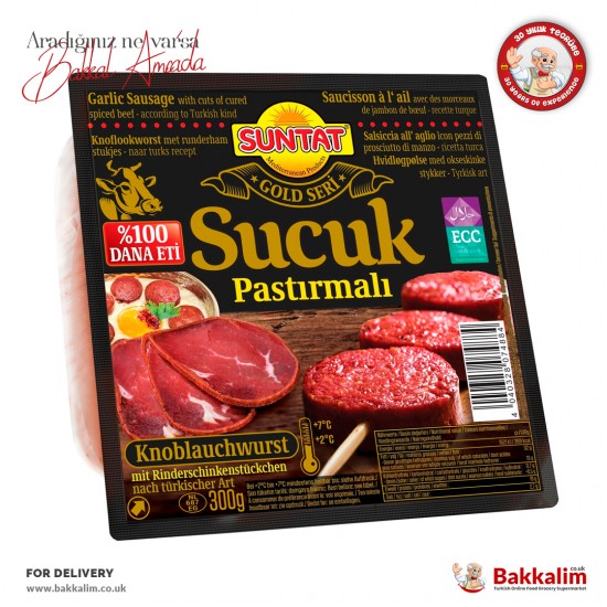 Suntat Pastrami-Style Garlic Sausage 100% Beef 300 G - 4040328074884 - BAKKALIM UK
