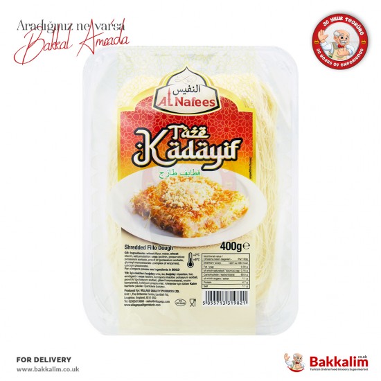 Al Nafees Fresh Kadayif Shredded Fillo Dough Pastry Threads 400 G - 5055713319821 - BAKKALIM UK