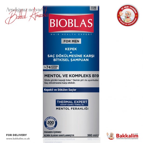 Bioblas Menthol And Complex B19 Shampoo For Hair Loss And Anti-Dandruff 360 Ml - 8680512630722 - BAKKALIM UK