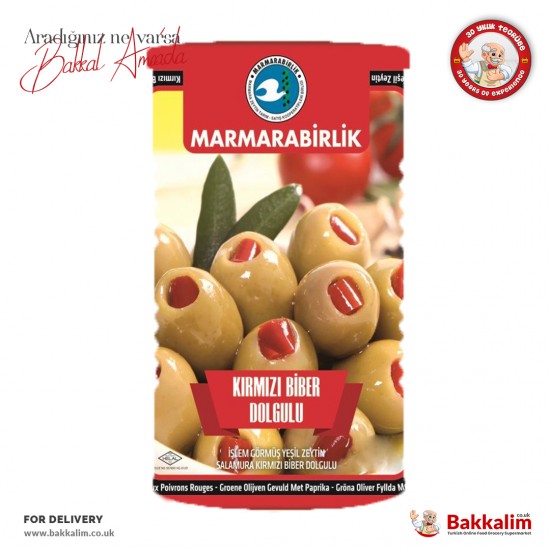 Marmarabirlik XL Green Olives Stuffed With Red Peppers Net 800 G - 8690103852051 - BAKKALIM UK