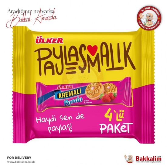 Ulker Cream Strawberry Sandwich Biscuits 4 Pack 244 G - 8690766111328 - BAKKALIM UK