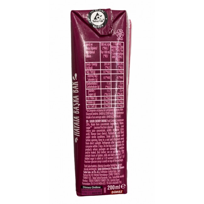 Dimes Cherry FRUIT Juice 200ml, BAKKALIM UK Dimes Cherry FRUIT Juice 200ml