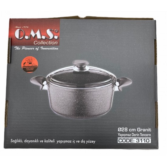 Oms Grey Non-Stick Granite Casserole 28cmx13cm - 8680672019474 - BAKKALIM UK
