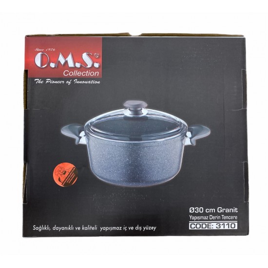Oms Grey Non-Stick Granite Casserole 30cm - 8680672019511 - BAKKALIM UK