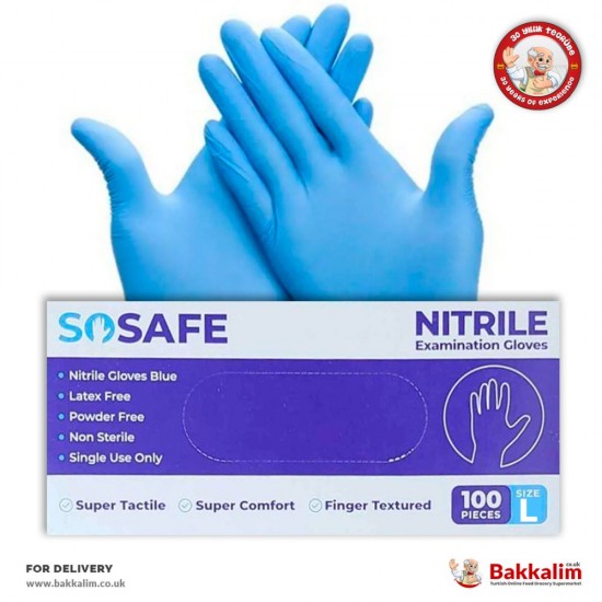 Sosafe XL Size 100 Pcs Nitrile Blue Gloves - 12345678998858 - BAKKALIM UK