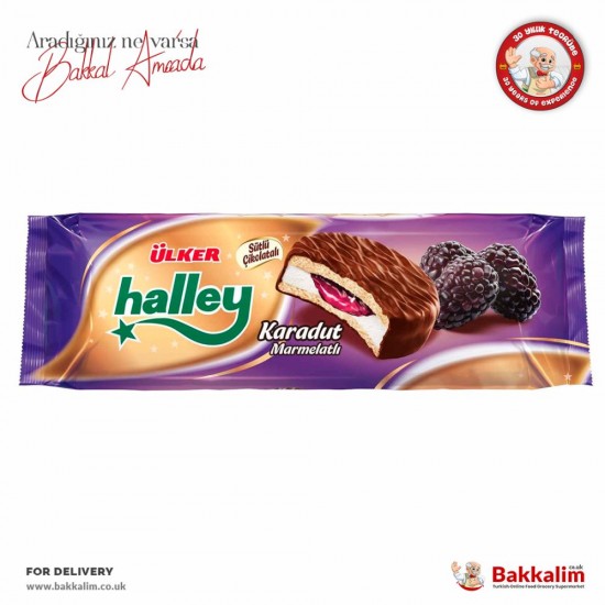 Ulker Halley Chocolate Coated Blackberry And Sandwich Biscuits With Marshmallow - 8690504186946 - BAKKALIM UK